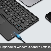 Fintie Bezdrátová klávesnice Bluetooth s touchpadem, klávesnice pro tablety s německým rozložením pro iPad, tablety Samsung, iPh